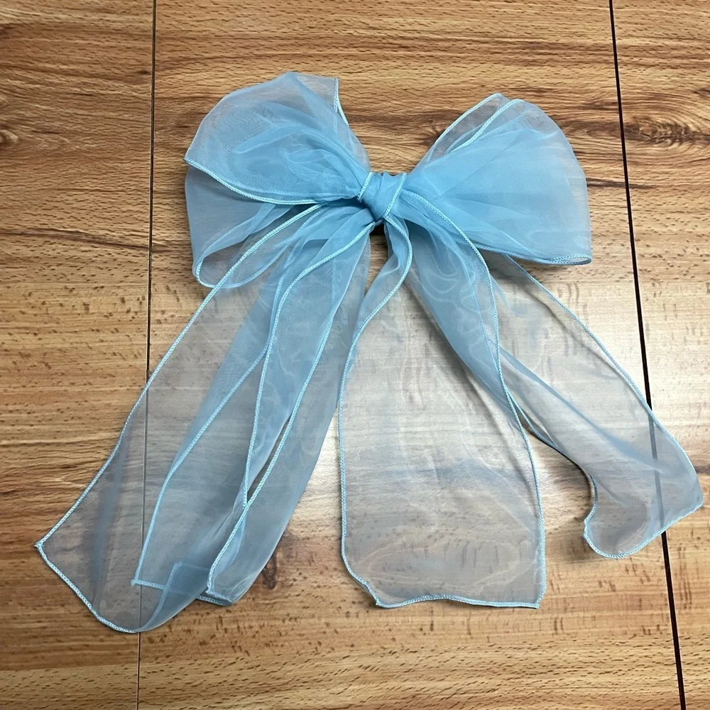 Oversized Green Tule Bow French Barrette Hair Clip